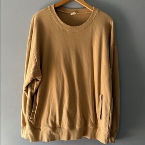 Goumi Women's Tan Crewneck Sweatshirt L 100%ORGANIC COTTON Kangaroo pocket